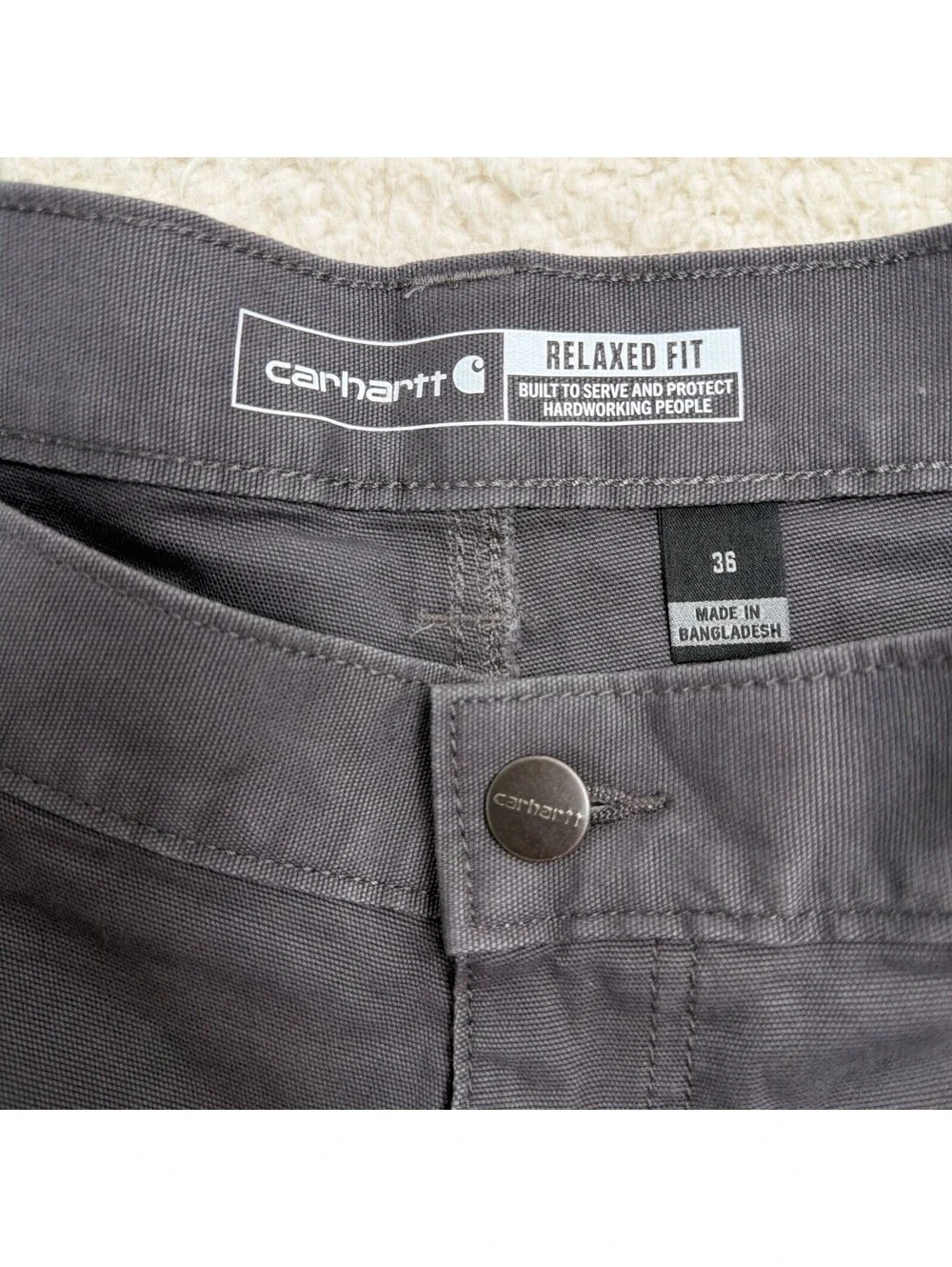 Carhartt Relaxed Fit Work Shorts Mens 36 Gray Canvas Utility Carpenter Rugged